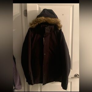 Men's Black Fur-Trimmed Hooded Jacket